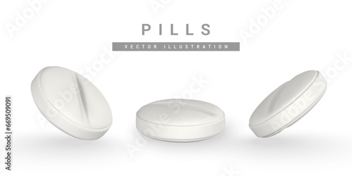 Realistic 3d pill in cartoon style. Medicine and drugs tablet, medical supplements. Vector illustration