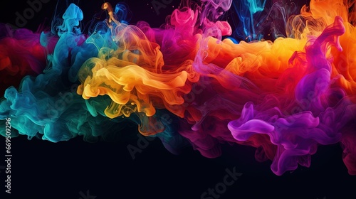 Smoke Splash of Colorful Paint on the Dark Background 