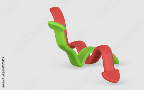 3d realistic green red arrow up down in cartoon style. Trade infographic. Trading stock news impulses. Success of business strategy. Vector illustration