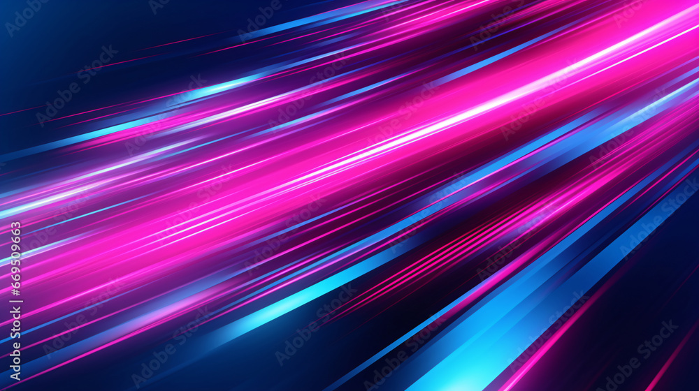 Blue pink and purple neon glow laser beam light lines moving fast, digital, high speed internet, cyberpunk, techonogy backdrop. futuristic abstract background. - obrazy, fototapety, plakaty 