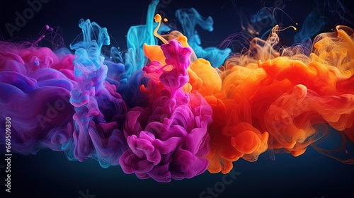 Smoke Splash of Colorful Paint on the Dark Background 