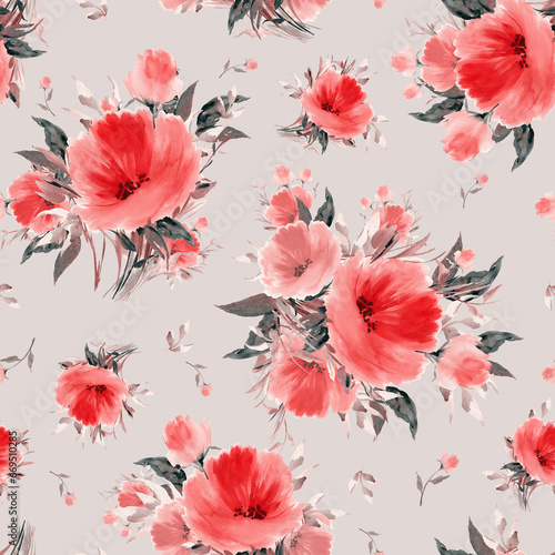 Abstract floral print painted delicate roses