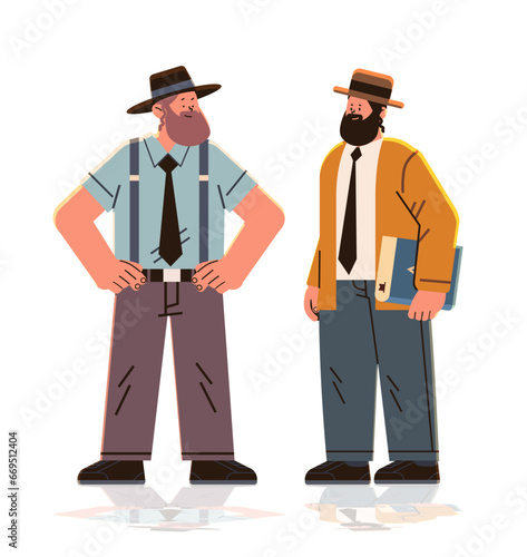 jewish men couple in traditional clothes israel people standing together happy hanukkah judaism religious holidays concept