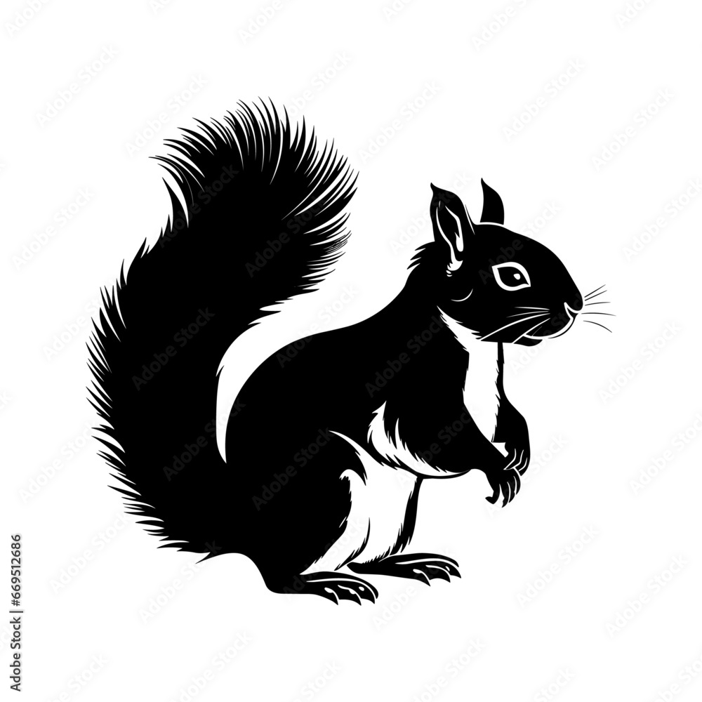 Squirrel black silhouette, vector illustration, Generative Ai. Squirrel black silhouette, vector illustration, Generative Ai.