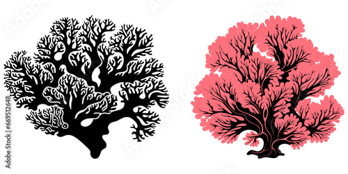 Set of corals and seaweed  vector illustration, Generative Ai. 