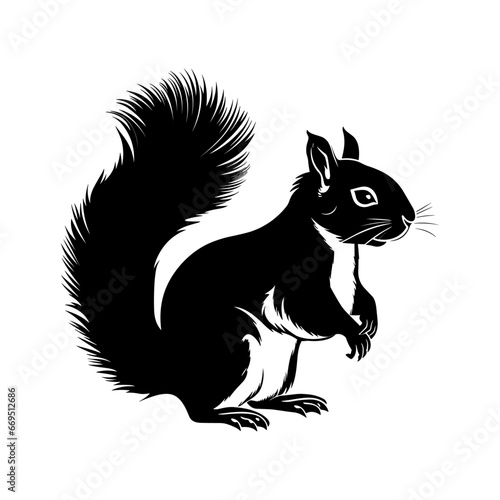 Squirrel black silhouette, vector illustration, Generative Ai.