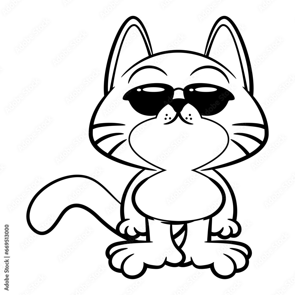 Cartoon illustration of Cute kitten wearing sunglasses. Best for outline, logo, and coloring book with pets themes Cartoon illustration of Cute kitten wearing sunglasses. Best for outline, logo, and coloring book with pets themes