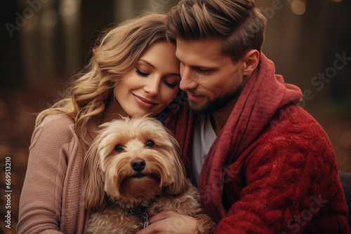 couple with their adorable dog, symbolizing their love and companionship on a Valentine's Day