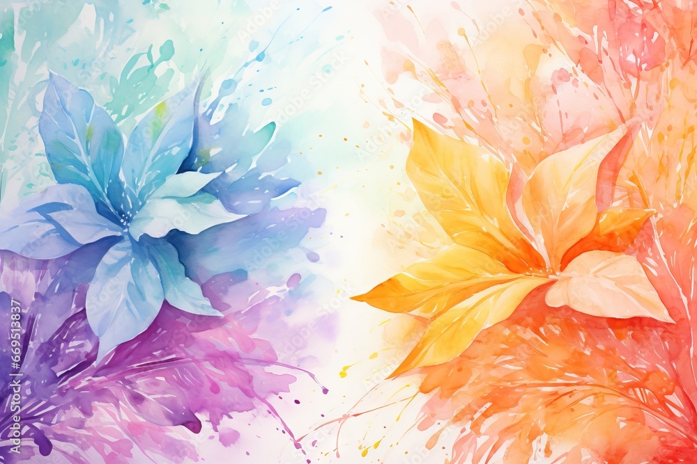 Fototapeta premium Fond tropique abstrait dans un style aquarelle. Des éclaboussures d'aquarelle. Fond d'écran. IA générative, IA