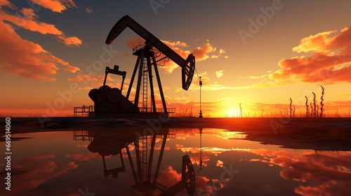 Captivating Silhouette of Oil Pump at Sunset, Merging the Wonders of Generative AI and Nature's Beauty
