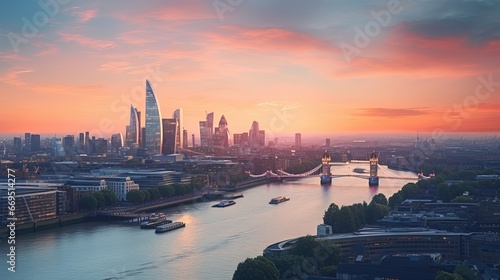 London Skyline Silhouetted Against a Beautiful Sunset - Urban Architecture and Cityscape in the United Kingdom