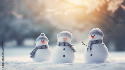 Christmas snowmen in the backyard