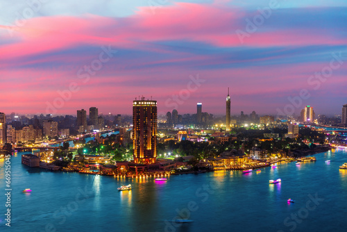 Sunset sky in the beautiful evening view of the Nile and Cairo  Egypt