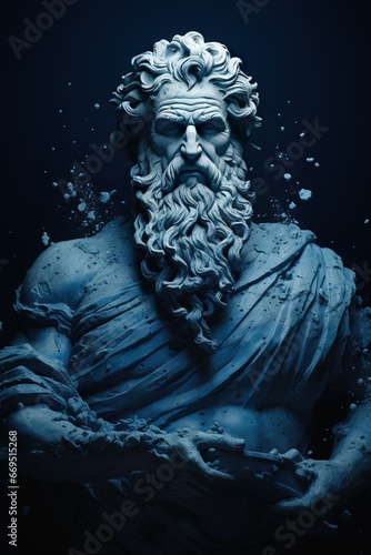 Statue sto  que cyanotype  portrait. Sto  cisme. Sculpture grecque antique. IA g  n  rative  IA
