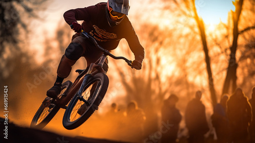 BMX bicycle isolated biker on blurred motion dirty background