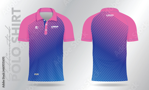 blue and pink polo shirt mockup template design for 
 jersey uniform
