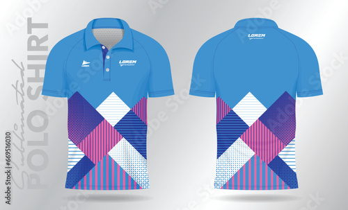 blue and pink polo shirt mockup template design for jersey uniform