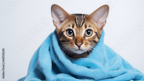 cat wearing a towel