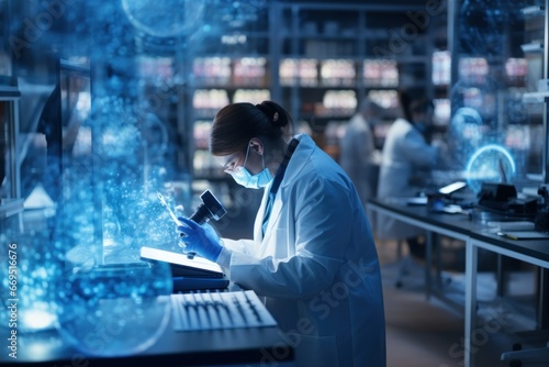 Immunologists studying immune responses in a modern research facility. photo