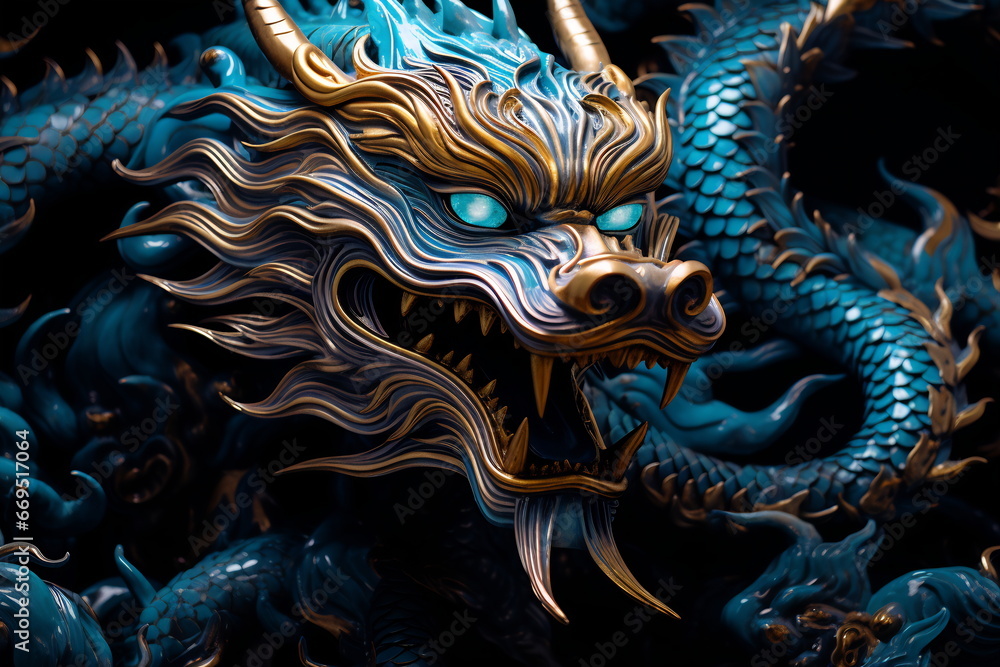 Obraz premium Blue Chinese Dragon symbol of 2024. Chinese New Year
