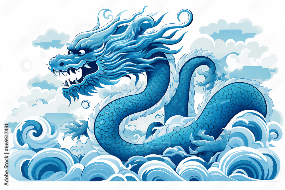 Blue Chinese Dragon symbol of 2024. Chinese New Year Blue Chinese Dragon symbol of 2024. Chinese New Year