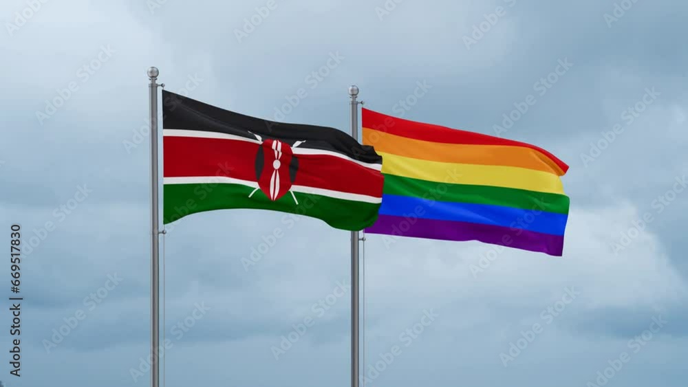 LGBT movement flag also Gay Pride and Kenya flag waving in the wind cycle looped video, tolerance conception in country LGBT movement flag also Gay Pride and Kenya flag waving in the wind cycle looped video, tolerance conception in country