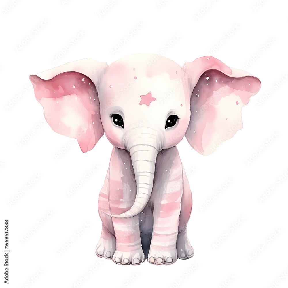 Watercolor Christmas elephant transparent background