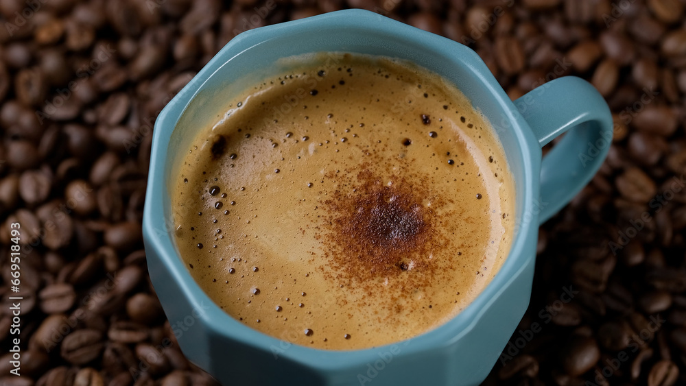 coffee with cinnamon in cup, close up coffee with cinnamon in cup, close up
