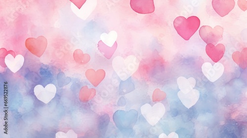 Abstract many hearts watercolor colorful pastel background.