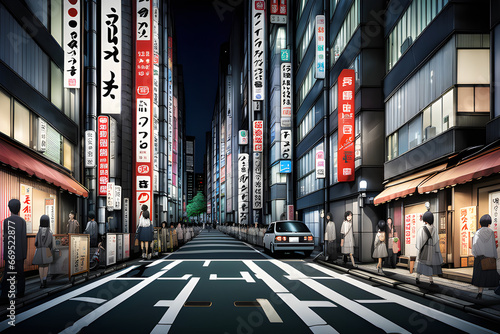 Tokyo Street Night with Modern Background Generative AI.
