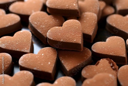 close up of a cluster of cocoa-flavored hearts. Generative AI