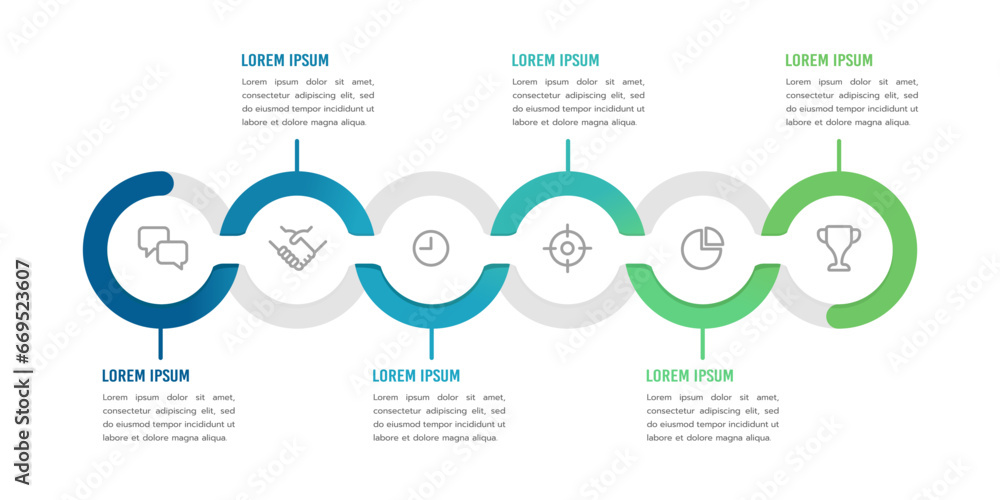 Business infographic continuous process design template. Infographic 5 options or steps. Vector illustration. - obrazy, fototapety, plakaty 