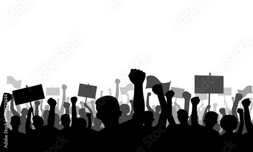 Crowd of protesters, People protesters. Protest, revolution, conflict. Vector illustration.