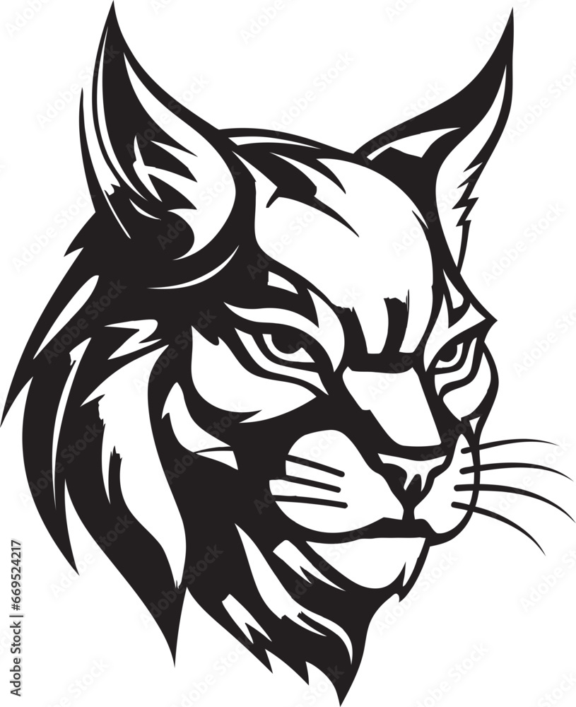 Obraz premium Wild Beauty in Black and White Monochrome Art Stalkers Serenity Lynx Vector Icon