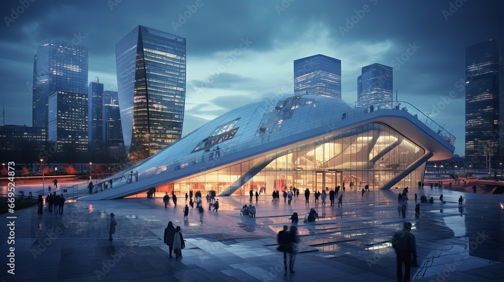 Obraz premium Global Collaboration Triumph: Business Leaders Conferencing in Paris Business District, Symbolizing Teamwork, Trust, and Success in International Partnerships
