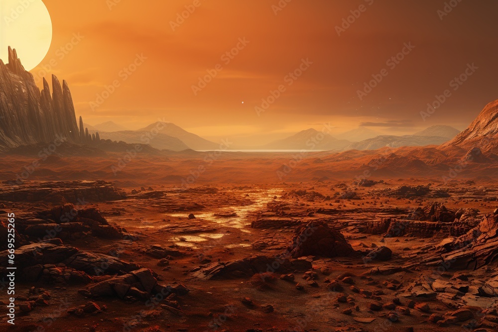 Une ville sur Mars. Paysage futuriste de Mars. IA générative, IA