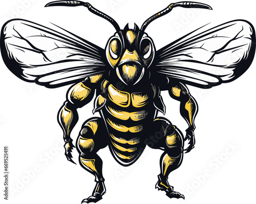 Elegant Sting Gaze Monochrome Vector Hornet Emblem of Aggression Black Mascot Logo photo