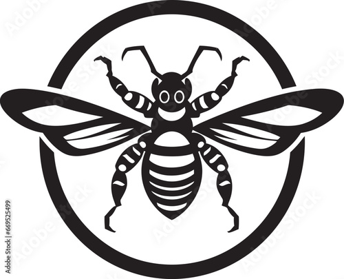 Hornet Majesty in Monochrome Logo Design Serenity Sentinel in Black and White Emblematic Art