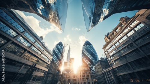 Double Exposure Image: City of London Business Meeting, Symbolizing Teamwork, Trust, and Agreement in the Financial District