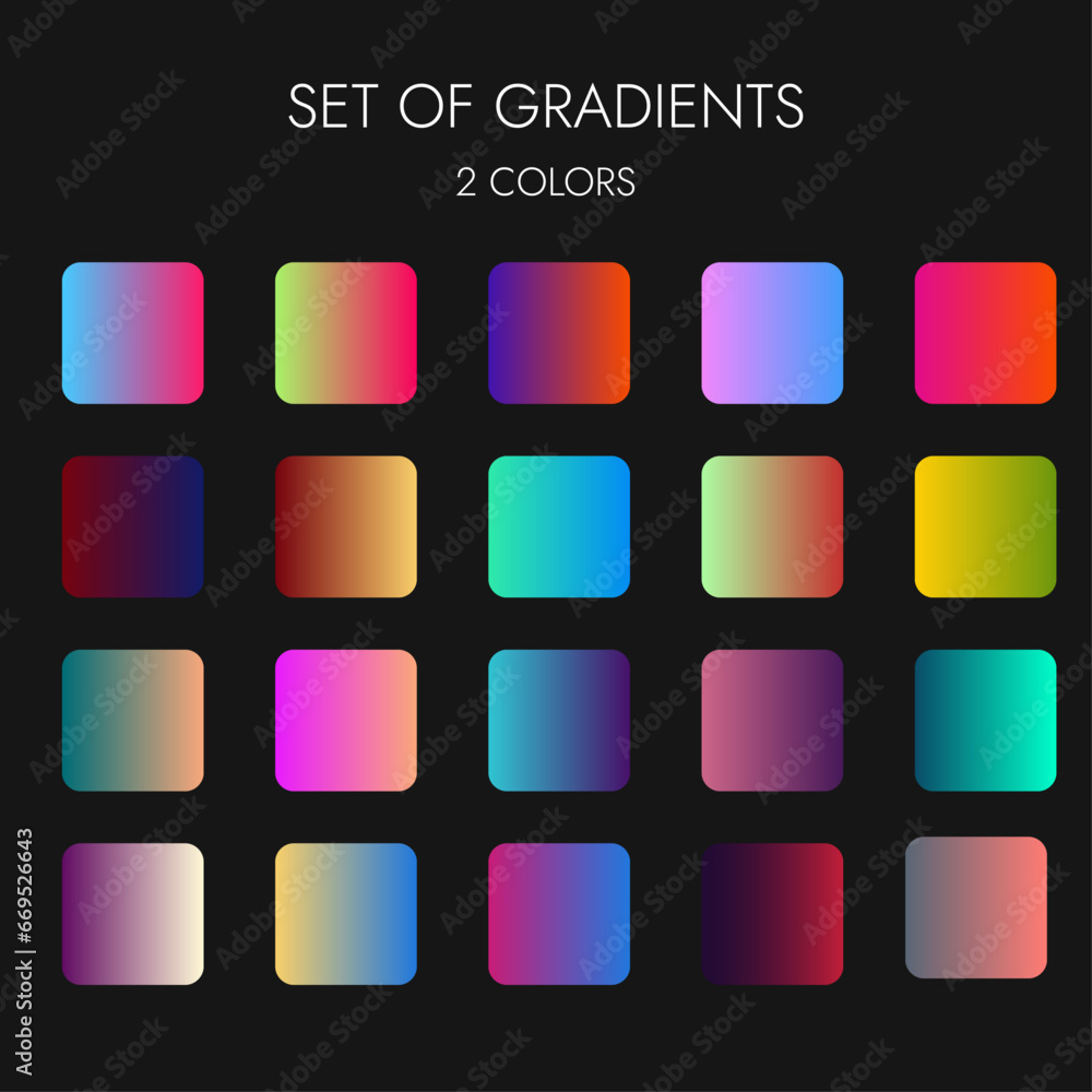 Set of colorful gradients. UI gradients collection. gradient color background. Modern screen vector design for mobile app. Soft color gradients.