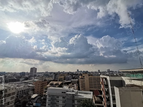 Rooftop in Bangkok in the afternoon There are dense clouds. Preparing to form rain