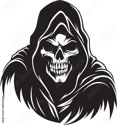 Iconic Conductor of Serenity Grim Reaper Emblem Eternal Passage of Souls in Black Monochrome Icon