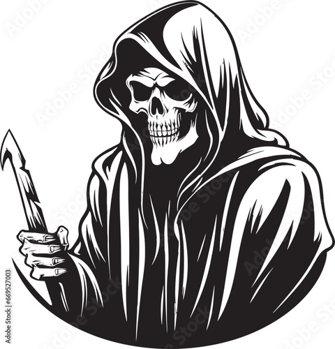 Embrace of Shadows Monochrome Reaper Design Majestic Rest in Darkness Emblematic Art