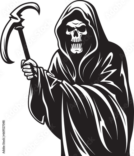 Deaths Embrace Grim Reaper Vector Icon Soul Collector Emblem Monochromatic Design