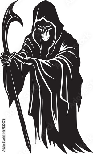 Elegant Reaper Silhouette Iconic Black Logo Design Deaths Embrace Grim Reaper Vector Icon