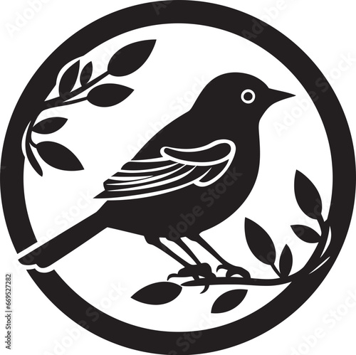 Woodlands Melodic Charm Black Robin Emblem Emblematic Natures Muse Logo Symbol