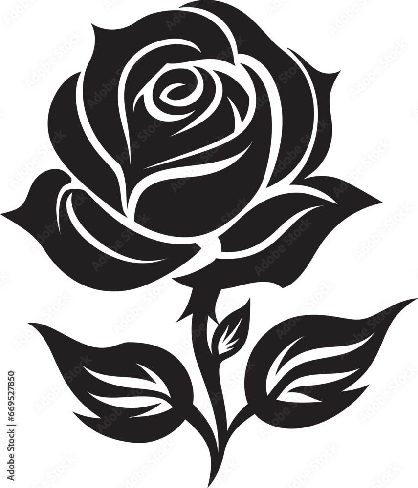 Obraz premium Icon of Romance Rose Vector Logo Serenade in Simplicity Black Rose Emblem