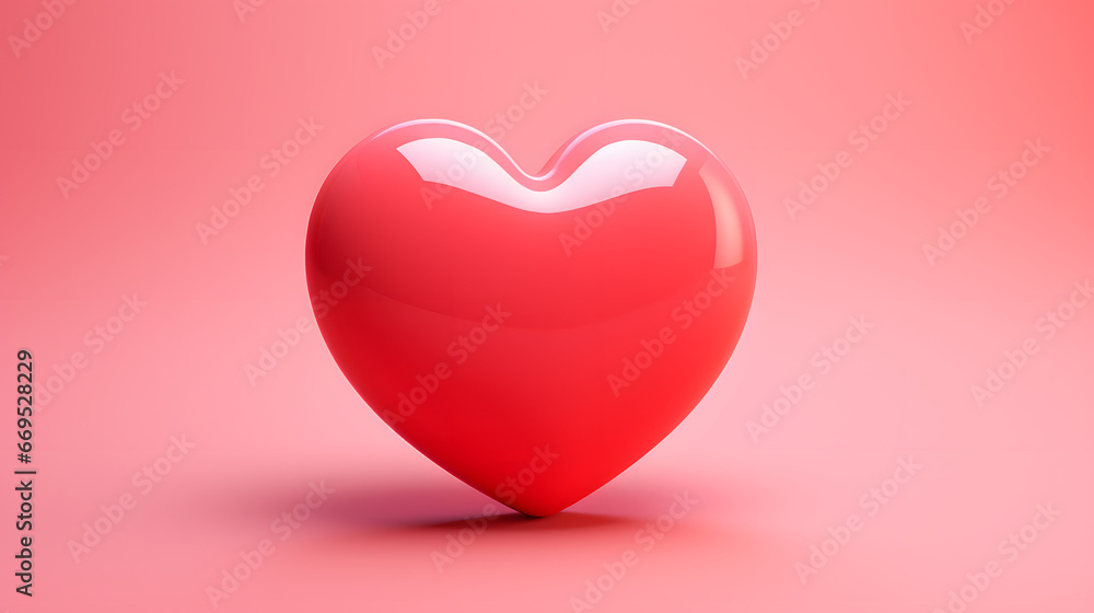 Red heart on a light red background. Valentine's day concept. Copy space.