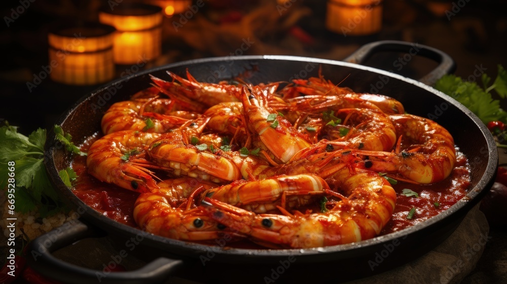portuguese seafood grilled prawns tapas in spicy tomato piri piri sauce in lisbon restaurant portuguese seafood grilled prawns tapas in spicy tomato piri piri sauce in lisbon restaurant