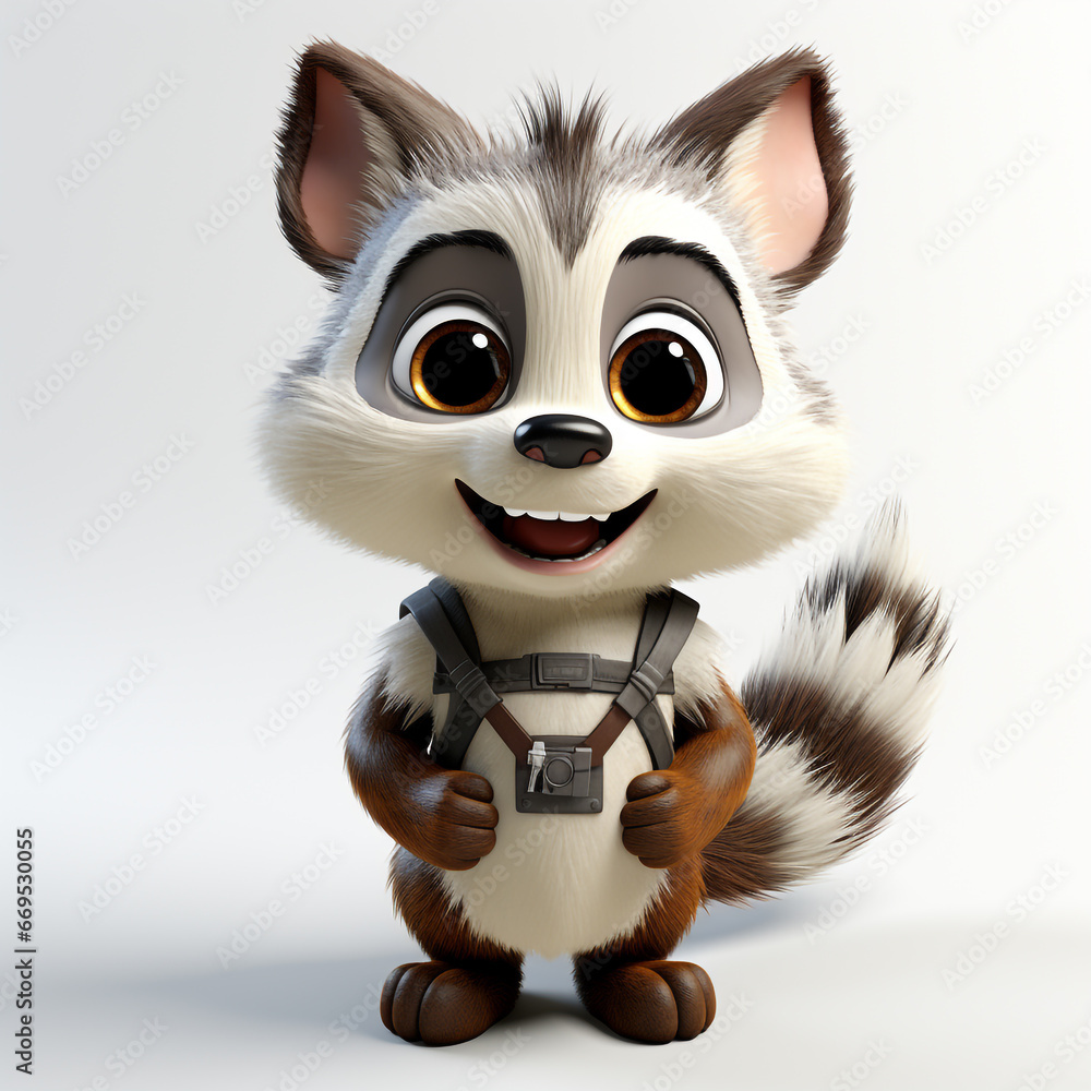 3D cartoon style illustration of a raccoon character wearing a shirt and a happy face. Isolated on white background. 3D cartoon style illustration of a raccoon character wearing a shirt and a happy face. Isolated on white background.